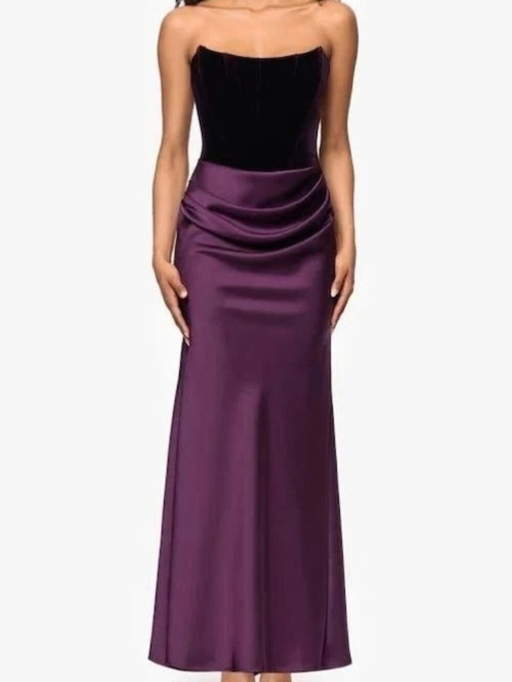 Betsy & Adam Plum Purple Strapless Velvet & Satin Dress